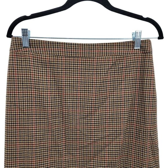 Vintage 80s Casual Corner Skirt Wool Houndstooth Plaid Tea Length Tan 10 Western - Picture 6 of 15